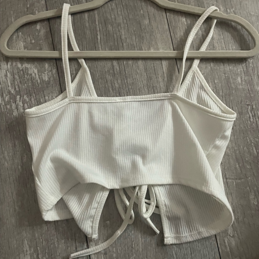 White Ribbed Tie-Back Crop Top - Picture 3 of 3